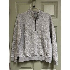 ORVIS Braided Pullover Sweatshirt Women Size Large Gray 1/4 Zip Elbow Patches